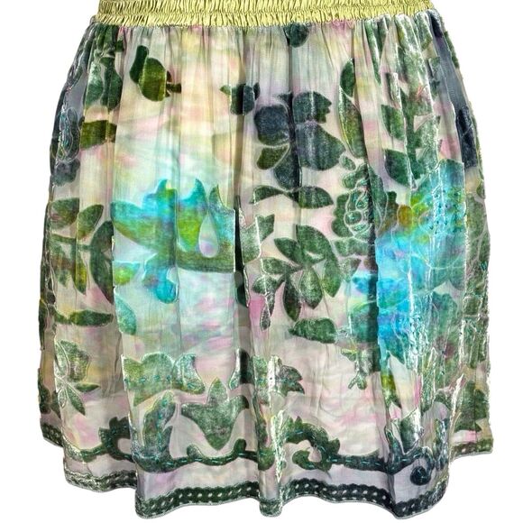 Hale Bob Babydoll Velvet Burnout Top Womens Small Green Blue Floral Boho Fairy - Picture 7 of 12